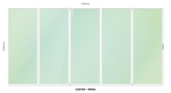 Aluminium folding door white 5 panel right hand opening W4200MM x H2100MM