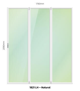 Folding Door Aluminium 3 Panel Natural-Left Hand Opening-Open out-w1790xh2090mm