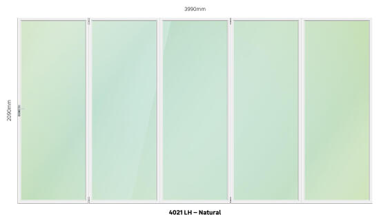 Aluminium folding door natural 5 panel left hand opening W4000MM x H2100MM