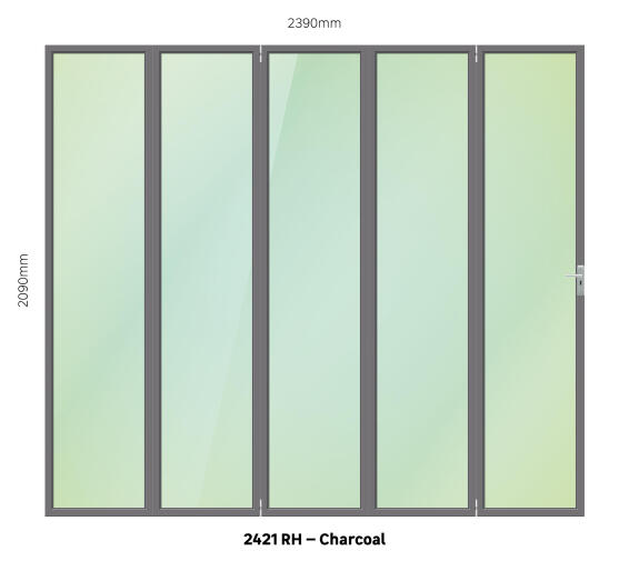 Aluminium folding door charcoal 5 panel right hand opening W2400MM x H2100MM