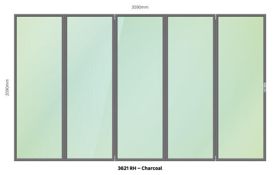 Aluminium folding door charcoal 5 panel right hand opening W3600MM x H2100MM