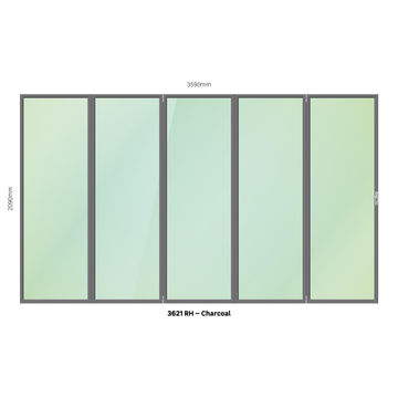 Aluminium folding door charcoal 5 panel right hand opening W3600MM x H2100MM
