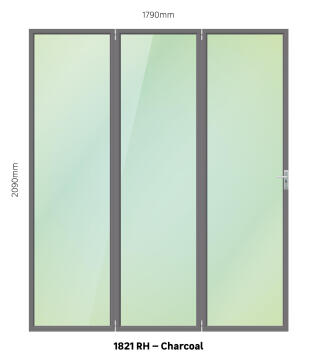 Folding Door Aluminium 3 Panel Charcoal-Right Hand Opening-Open out-w1790xh2090mm