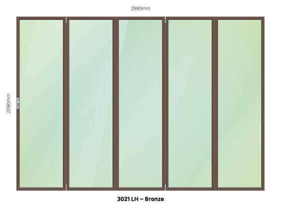 Aluminium folding door bronze 5 panel left hand opening W3000MM x H2100MM