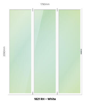 Folding Door Aluminium 3 Panel White-Right Hand Opening-Open out-w1790xh2090mm