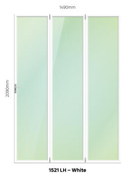 Folding Door Aluminium 3 Panel White-Left Hand Opening-Open out-w1490xh2090mm