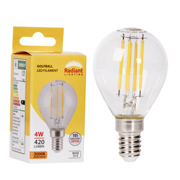 Radiant  golfball filament bulb  clear 4w led e14 3000k