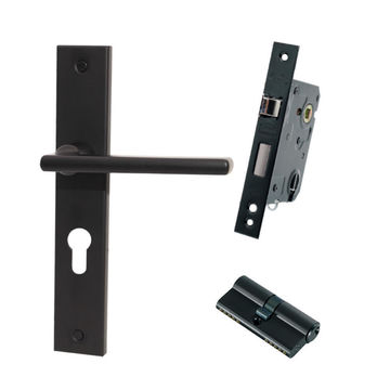 Handle on plate qs pello cylinder lockset blk