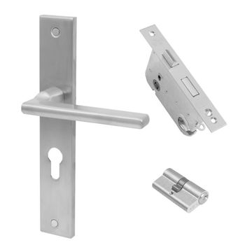 Handle on plate qs pello cylinder lockset stainless steel