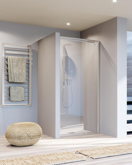 Shower front acess inline pivot glass OVVIO door panel clear 800to102x185cm