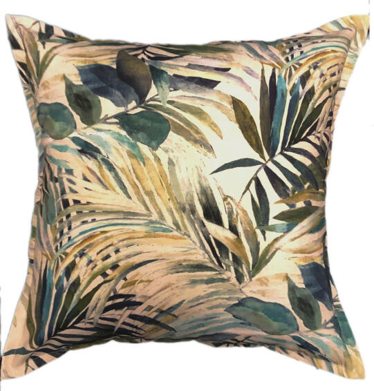 CUSHION TEAL LEAVES 60X60