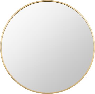 LOA rounded shaped mirror with 30 mm matt gold lacquered MDF frame. 3 mm mirror with protective film. General diameter 80 mm. 2 metal hangers