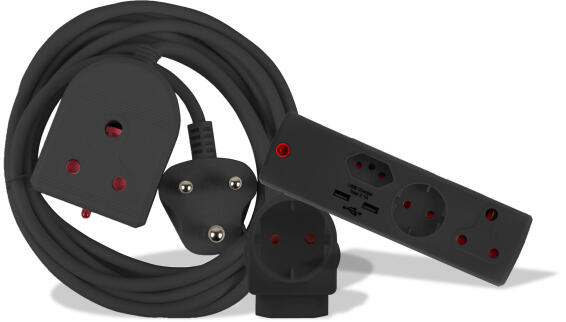 EXT COMBO 3M LEAD+USB ADAPTOR+SCHUKO BLK