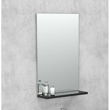 L-Shaped Bathroom Mirror with Shelf Black W40cmxD12cmxH60cm