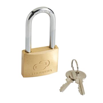 STANDERS LONG SHAKLE BRASS PADLOCK 50MM