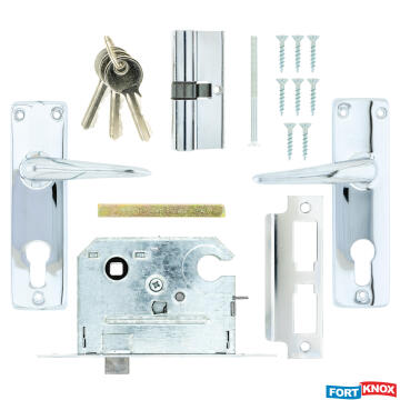Lockset with handles cylinder chrome plated 60mm fort knox
