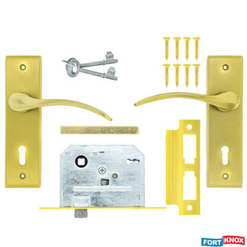 Lockset with handles key entry iron brass plated 2 lever fort knox