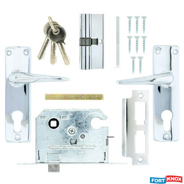 Lockset with handles cylinder chrome plated 70mm fort knox