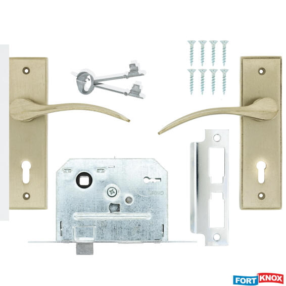 Lockset with handles key entry iron satin nickel 2 lever fort knox