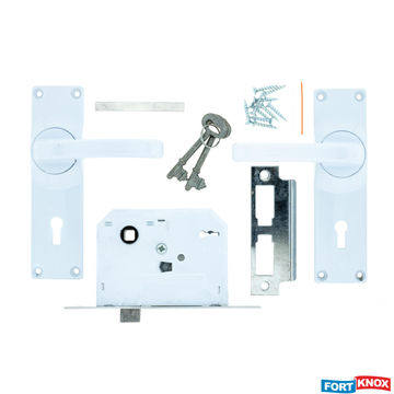 Lockset with handles key entry white color finish 2 lever fort knox