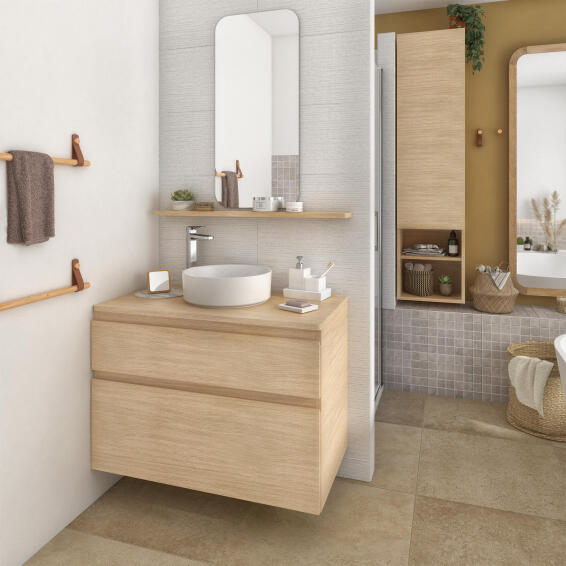 Bathroom Cabinet Wall Hung 2 Drawer Natural Oak Sensea 900mm