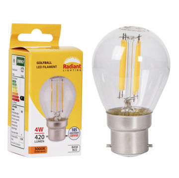 Radiant golfball filament bulb clear 4w led b22 3000k