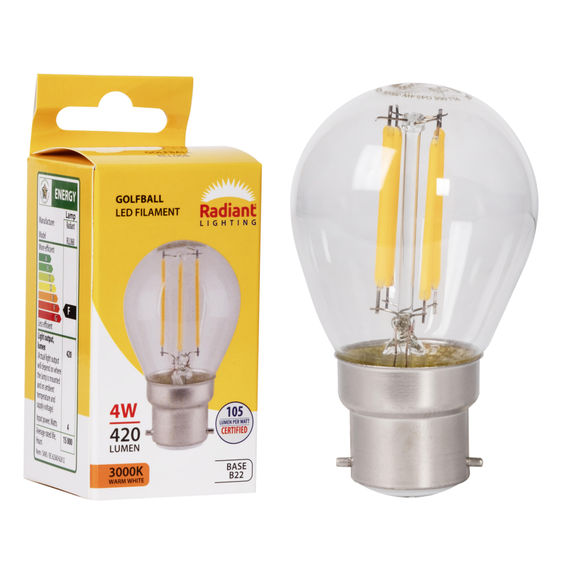 Radiant golfball filament bulb clear 4w led b22 3000k