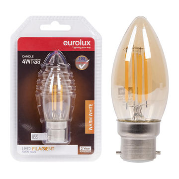 Eurolux candle filament bulb amber 4w led b22 2700k n