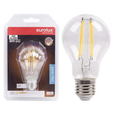 Eurolux a60 filament bulb  clear 8w led e27 4000k
