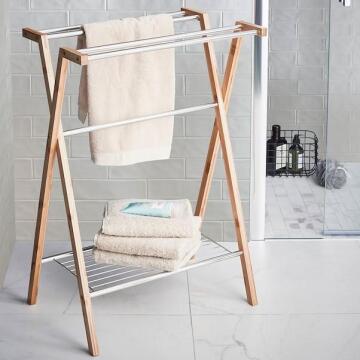 Towel stand SENSEA bamboo and chrome L60cm x D38cm x H86cm