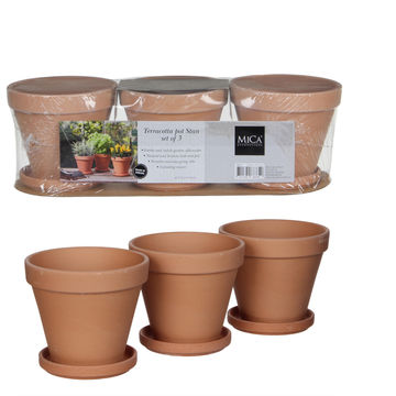 Pot with tray terracotta 13cm