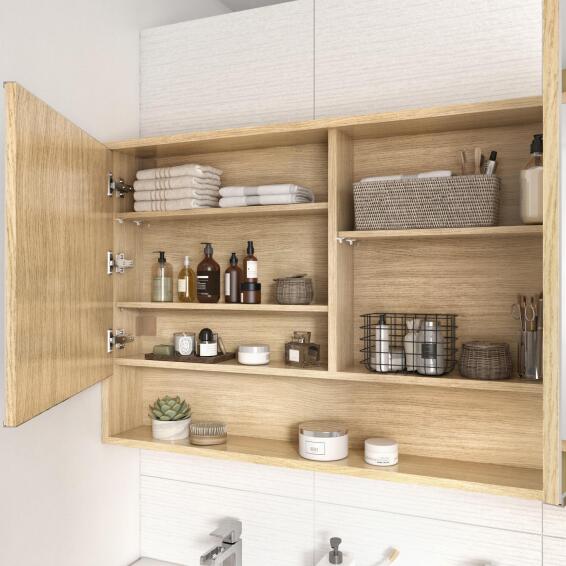 Sensea Double Mirror Cabinet Natural Oak W120cmxD16cmxH75cm