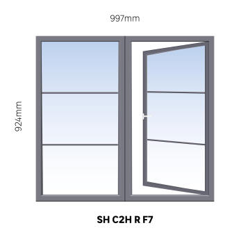 Window Steel Side Hung C2H Right Hand Opening F7 (standard profile)-w997xh924mm