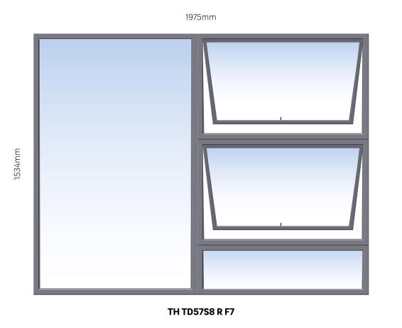 Window Steel Top Hung TD57S8 Right Hand Opening F7 (standard profile)-w1975xh1534mm