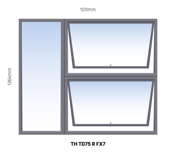 Window Steel Top Hung TD75 Right Hand Opening FX7 (reinforced profile)-w1511xh1264mm