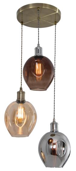 Brightstar 3 Colour Glass Pendant Light Antique Brass