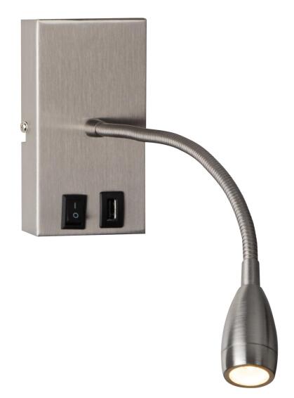 WALL LIGHT LED USB SWITCH SATIN CHR