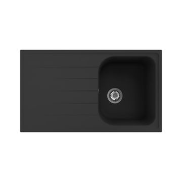 Delinia Elba Square Single Bowl With Drainer Quartz and Resin Kitchen Sink Black L86Cm X W50Cm