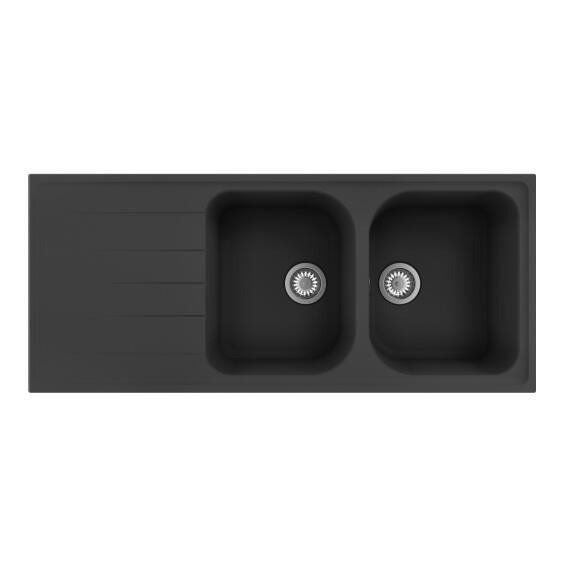 Delinia Kitchen Sink Elbe Double Bowl Single Drainer Quartz Resin Composite Black L116Cmxw50Cm