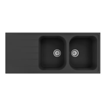 Delinia Kitchen Sink Elbe Double Bowl Single Drainer Quartz Resin Composite Black L116Cmxw50Cm