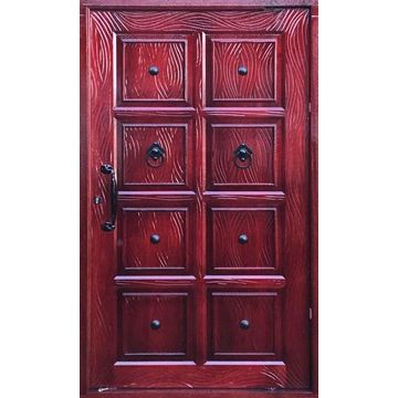 Entry Door Meranti with Frame (prehung) 8 Panel Ruff Dark Red Pivot Right Hand Opening-w1200x2100mm