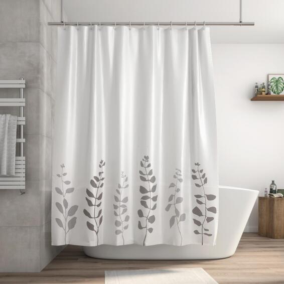 Sensea Shower Curtain Leaf Nature Pattern White W180cmxH200cm