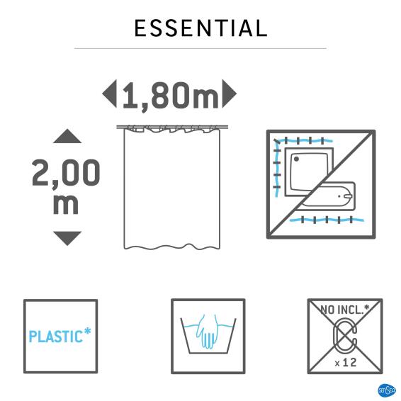 Sensea Essential Shower Curtain Granit W180cmxH200cm