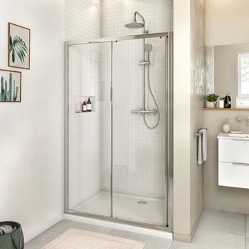 Sensea single rider shower door essential chrome with clear glass 140cmx185cm