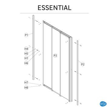 Shower door Essential white 3 panel trimatic sliding door with 4mm printed glass 100x185cm