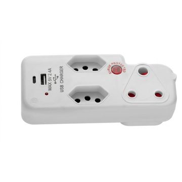 Ellies 3 Way Medium Surge Adaptor with type C + USB Power Plug White)