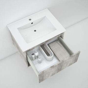 Wall hung bathroom cabinet with 1 drawer and shelf concrete grey w61cmxd47cmxh45cm