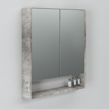 Bathroom mirror cabinet with 2 doors and shelf concrete grey w60cmxd17cmxh75cn