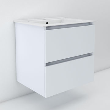 Wall hung bathroom cabinet with 2 drawers iceburg white w61cmxd47cmxh56cm