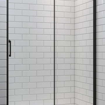 Remix Shower Door Single Slider Black with Clear Glass 100x195cm